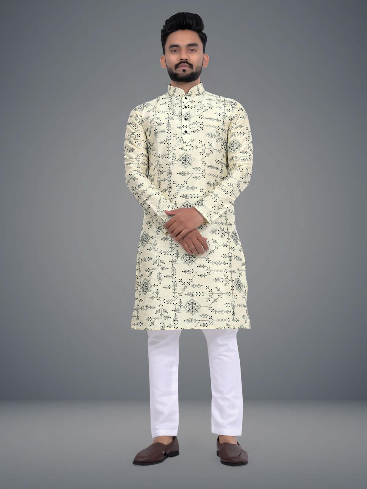 Gents silk embroidered kurta