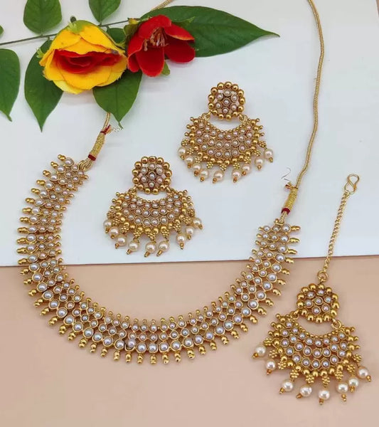 Copper Gold-plated Gold, White Jewelry set with white pearls