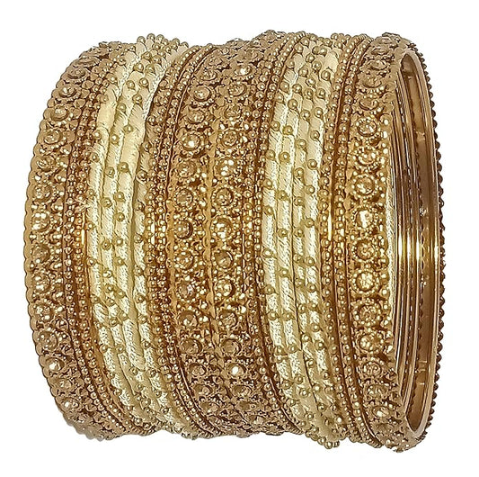 Non-Precious Metal Base Metal with Zircon Gemstone Studded worked and Linked with Ball Chain Glossy Finished Bangle Set For Women and Girls