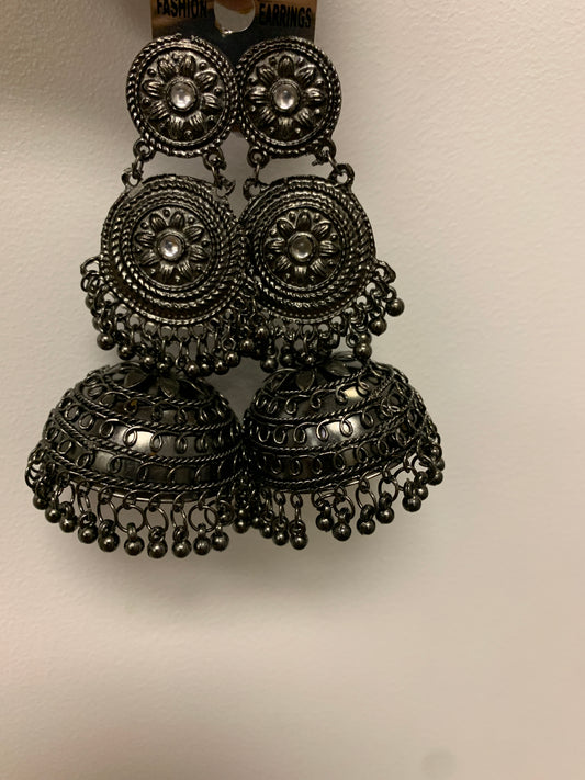 Oxidized black 3 layer jhumka