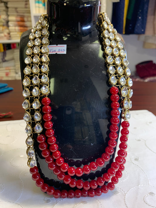 Red pearl and crystal necklace