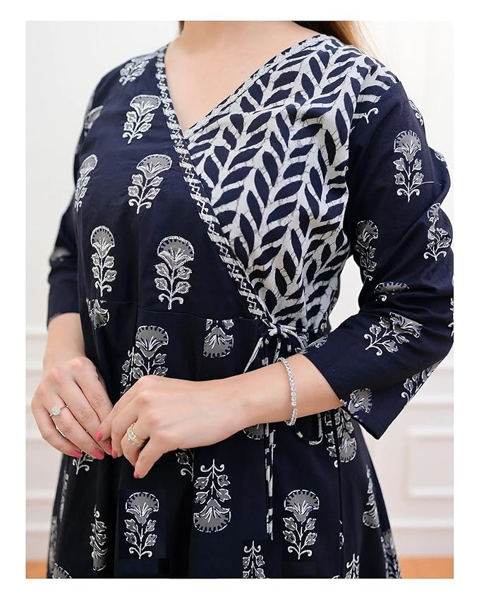 Women Block Printed Anagarakha Kurta Set with Dupatta