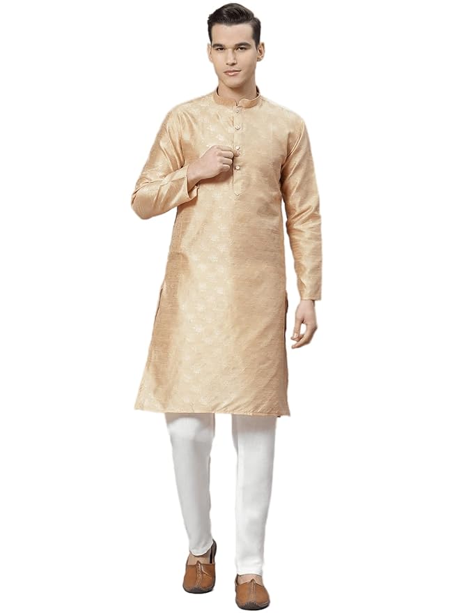 Luxrio Kurta for Men Cotton Silk Blend Self Design Embroidered Long