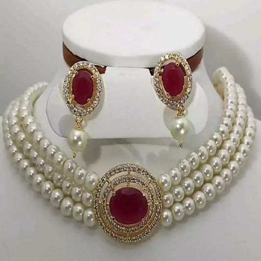 Brass Gold-plated White, Red Jewel Set