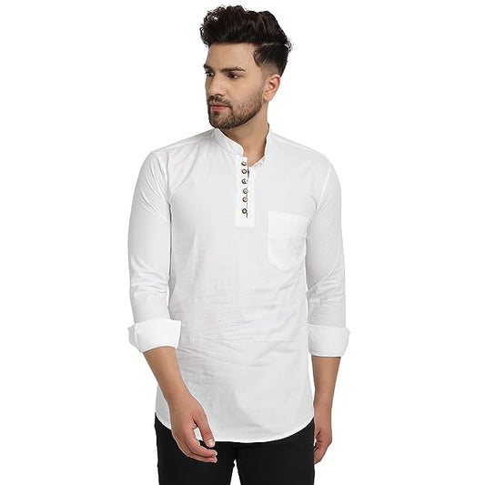 Man Cotton Solid Casual Short Kurta for Men