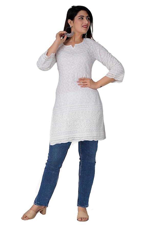 Women's Lucknowi Chikankari Embroidered Work Cotton Kurti for Women