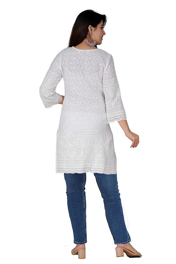 Women's Lucknowi Chikankari Embroidered Work Cotton Kurti for Women